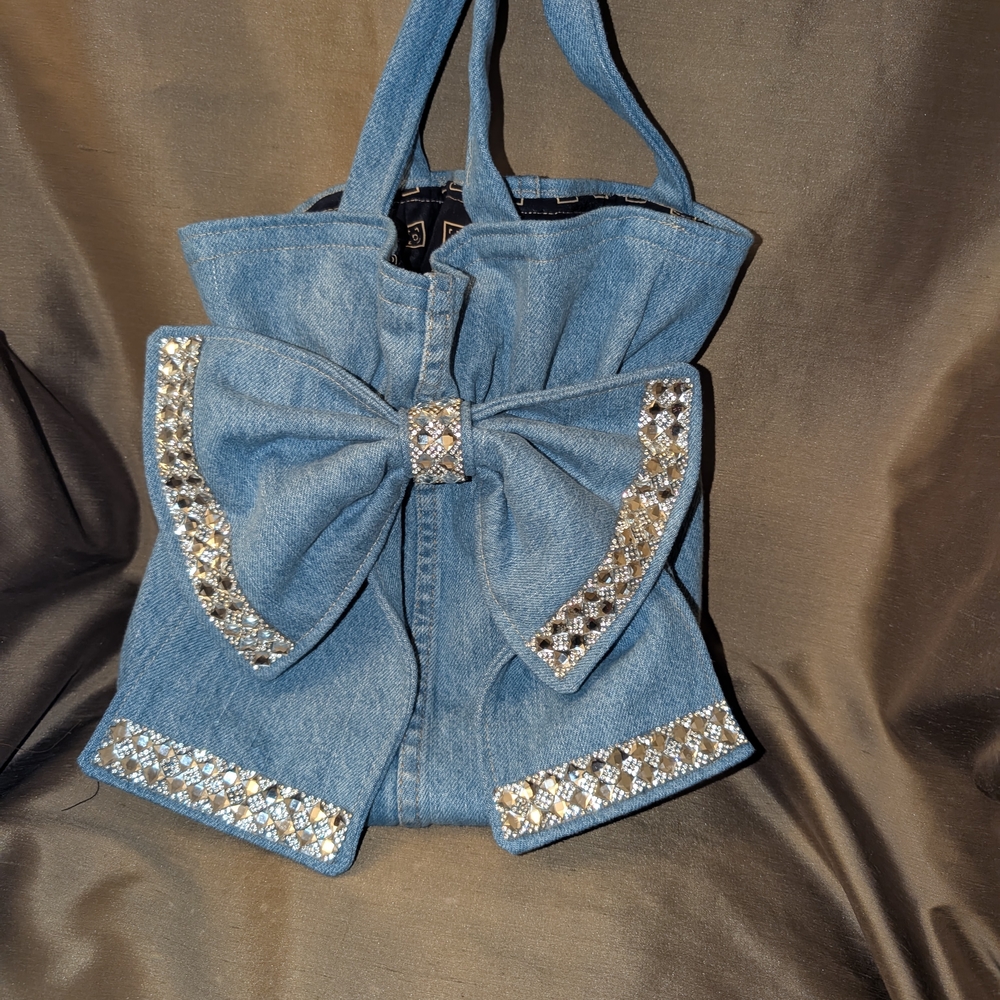 Denim Bow Accent Shoulder Bag for Women - Picture 3 of 3